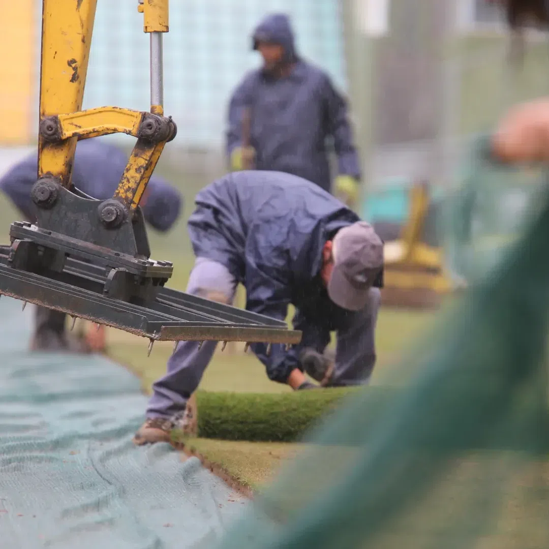 Colocação de relvado no estádio João Cardoso, em Tondela (Instagram/CD Tondela)