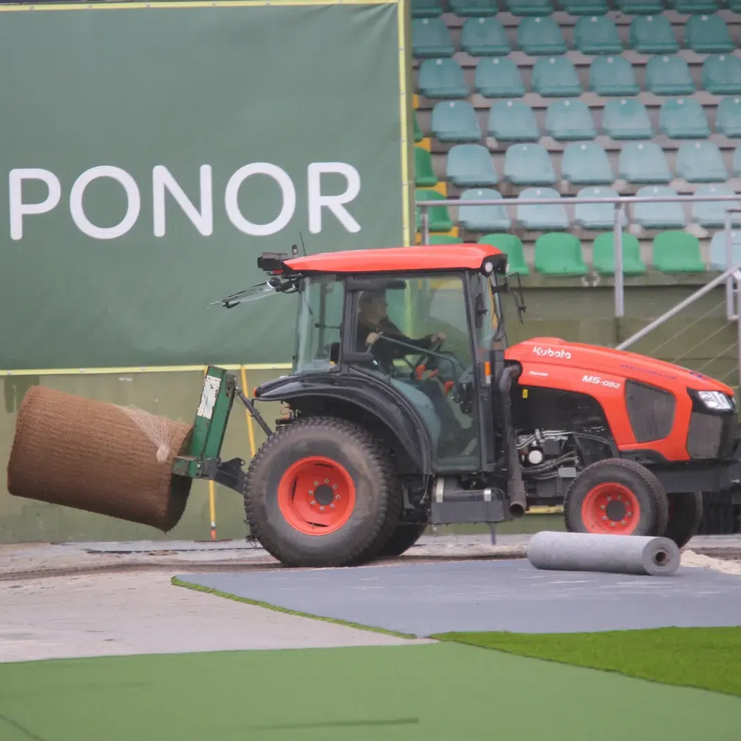 Colocação de relvado no estádio João Cardoso, em Tondela (Instagram/CD Tondela)