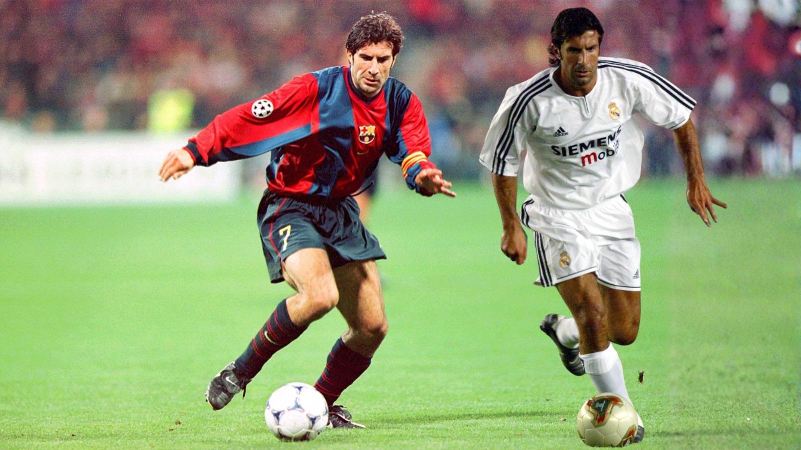 Luís Figo - (Barcelona - 13 jogos, 3 golos, 4 assistências - 6 vitórias, 4 empates, 3 derrotas)(Real - 10 jogos, 1 golo - 3 vitórias, 4 empates, 3 derrotas) Total: 23 jogos, 4 golos, 4 assistências - 9 vitórias, 8 empates, 6 derrotas