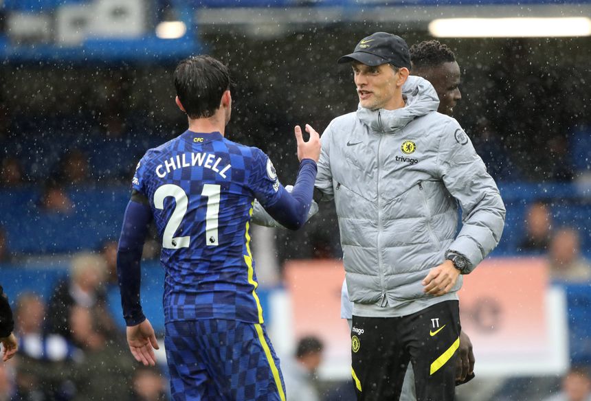 Thomas Tuchel com Ben Chilwell, quando ambos estavam no Chelsea