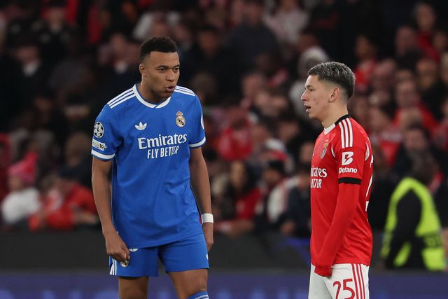 O momento em que Mbappé acusa Prestianni de racista - Foto: Joaquim Ferreira/IMAGO