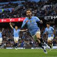 Bernardo Silva a festejar o primeiro golo do Man. City-Aston Villa, o seu quarto da época