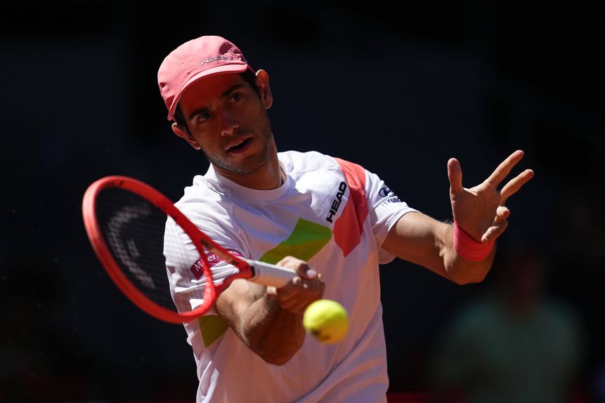 Nuno Borges em ação diante de Pablo Carreno durante o Masters 1000 de Madrid