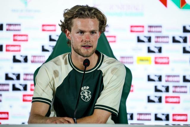 Morten Hjulmand, médio e capitão do Sporting, na conferência de imprensa de antevisão da final da Taça de Portugal - Foto: SPORTING CP