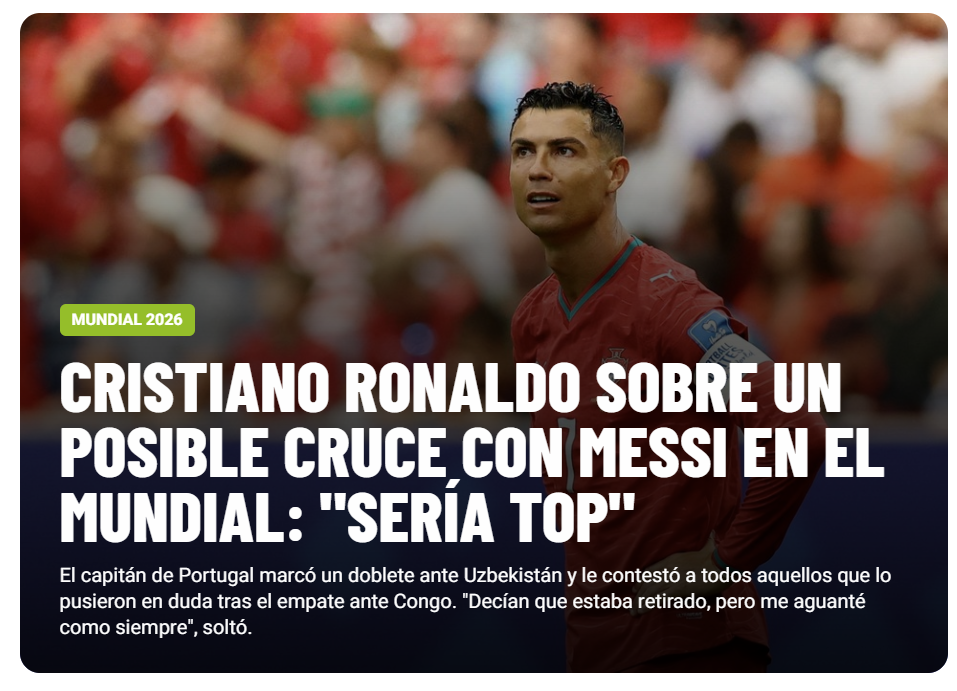 Olé (Argentina): Possível encontro com Messi na fase a eliminar destacado. Ronaldo considerou que «seria «top»
