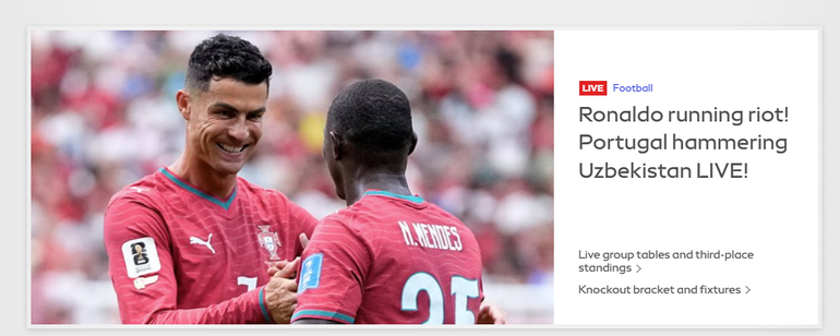 Sky Sports (Inglaterra): «Ronaldo arrasa. Portugal trucida Uzbequistão»