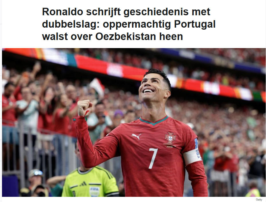 ESPN (Países Baixos): «Ronaldo faz história com bis. Portugal dominante atropela o Uzbequistão»
