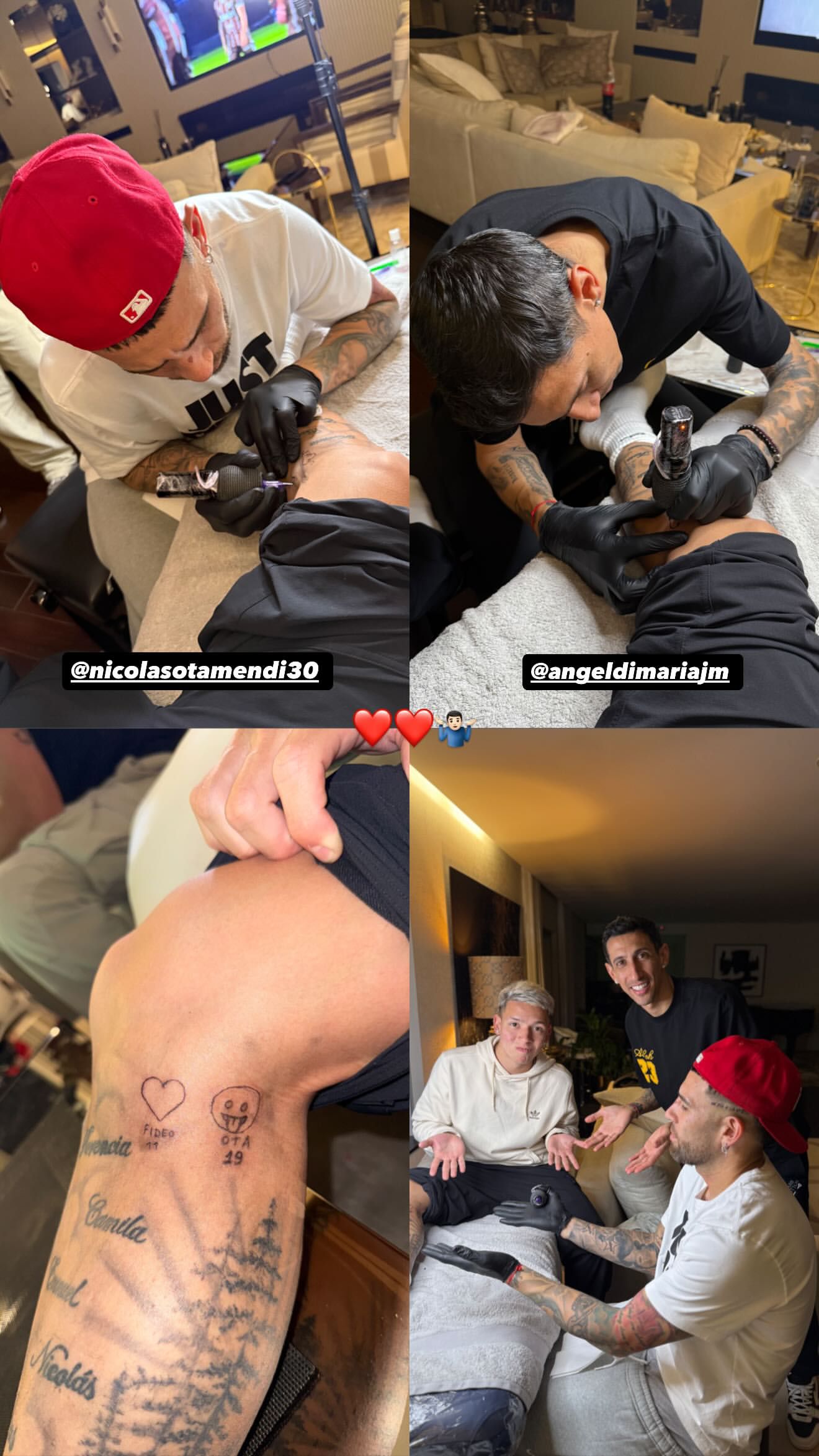 Prestianni recebeu tatuagens feitas por Otamendi e Di María (Instagram Prestianni)