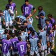 Scaloni fala com a equipa da Argentina na final do Mundial