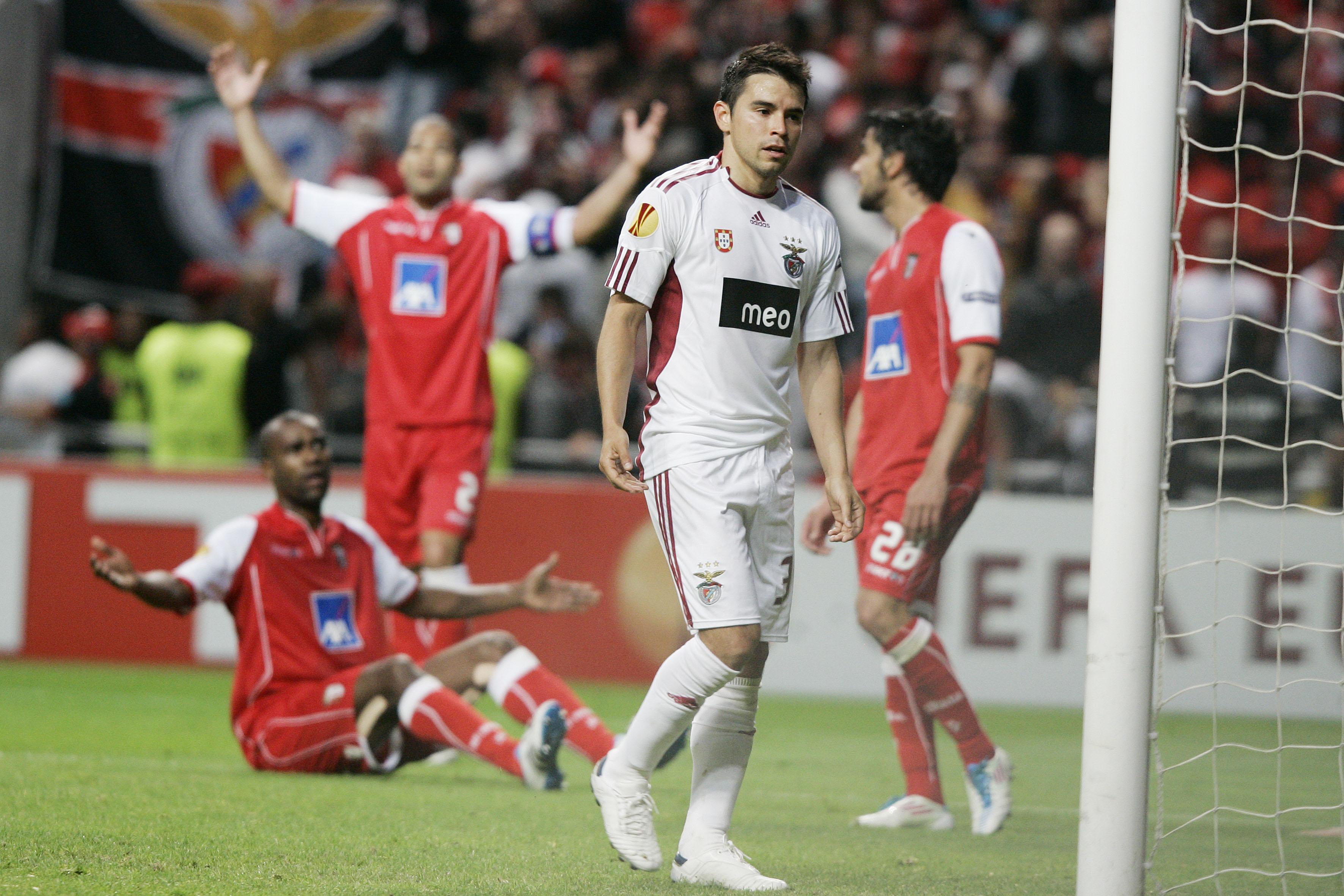 SC Braga 1-0 Benfica: 2.ª mão da meia-final da Europa League 2010/11. Após vencer a 1.ª mão por 2-1, Benfica caiu pela regra dos golos fora e falhou acesso à final - Foto: PEDRO TRINDADE/ASF