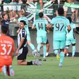 Conrad Harder a celebrar o primeiro golo da época pelo Sporting