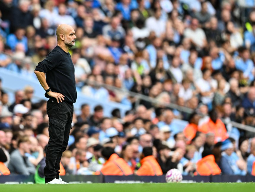 Pep Guardiola, durante o jogo com o Tottenham