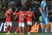 Rafa e Prestianni, avançados do Benfica, comemoram golo (foto: Miguel Nunes)