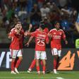 Rafa e Prestianni, avançados do Benfica, comemoram golo (foto: Miguel Nunes)