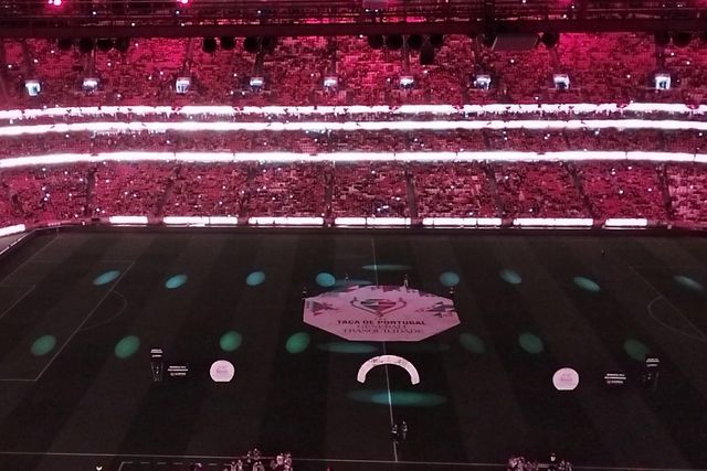 Espetáculo de luzes nas entradas de Benfica e E. Amadora em campo (vídeo)