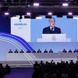Florentino Pérez, presidente do Real Madrid, discursa na Assembleia Geral
