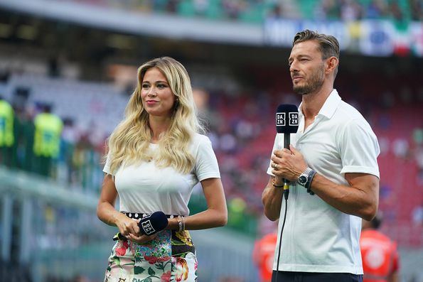 Diletta Leotta e Federico Balzaretti quando trabalhavam juntos na DAZN