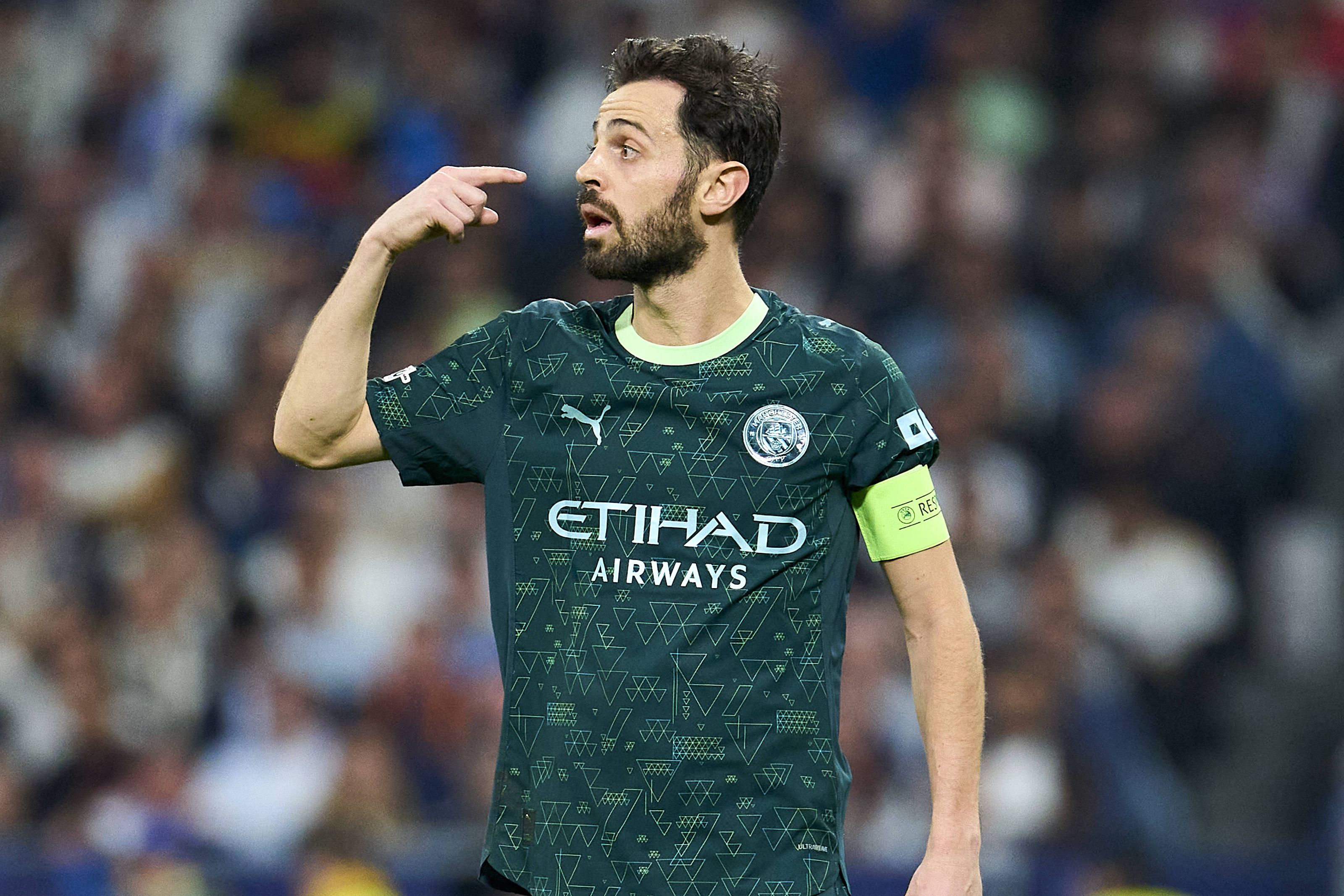 Bernardo Silva, capitão do Manchester City, a defrontar o Real Madrid no Bernabéu