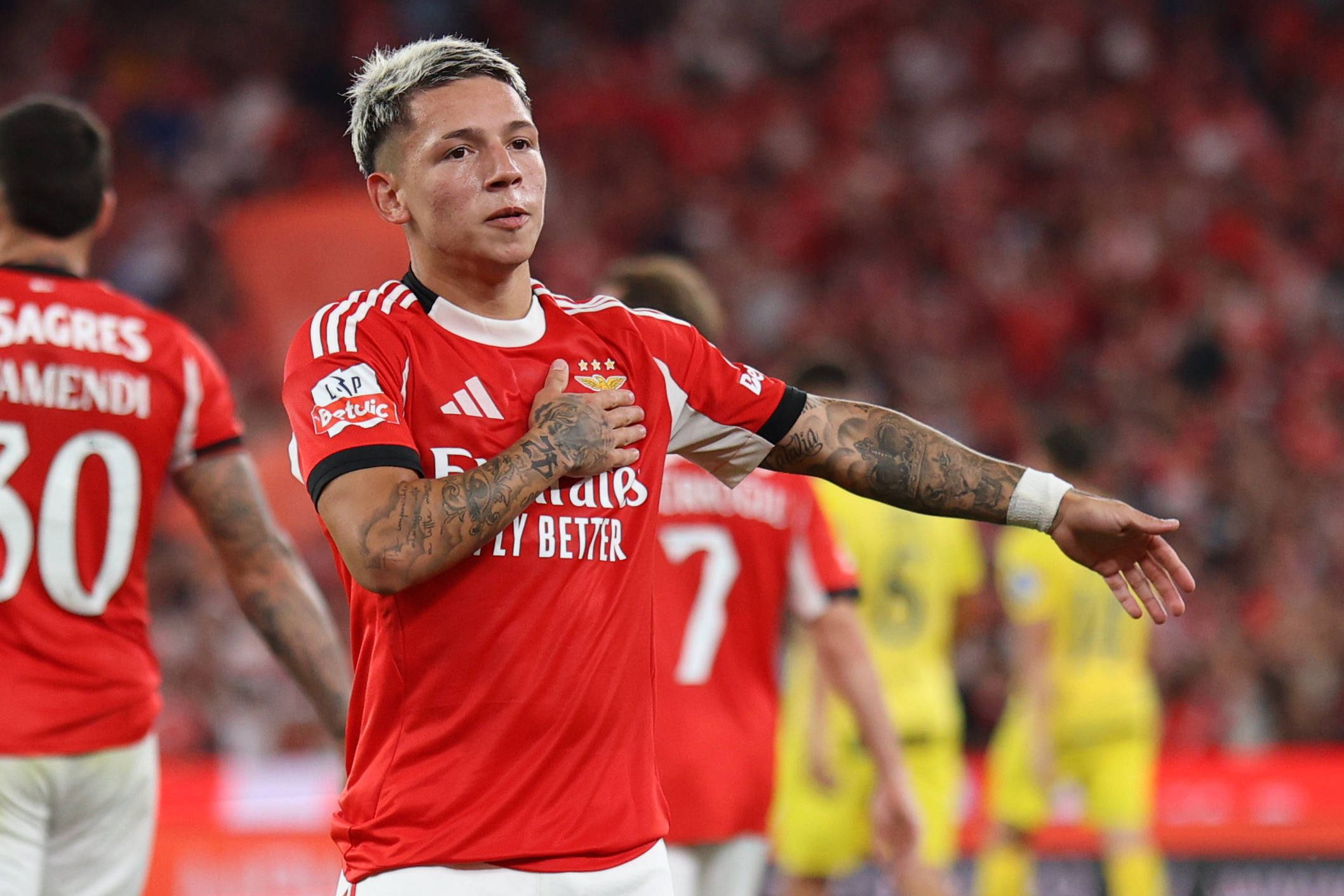 Gianluca Prestianni marcou o terceiro golo da vitória do Benfica por 3-0 frente ao Tondela Foto: IMAGO