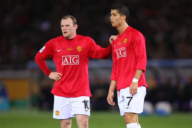 Wayne Rooney ao lado de Cristiano Ronaldo no Manchester United, em 2008