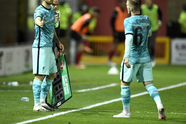 Diogo Jota entrou para o lugar de Harvey Elliott, estreando-se com a camisola do Liverpool