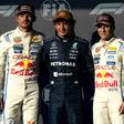Kimi Antonelli com Max Verstappen e Isack Hadjar, após a qualificação do GP dos Estados Unidos