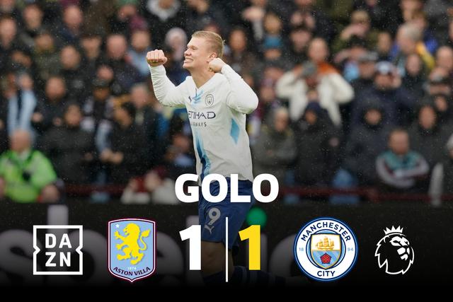 Haaland aparece para cabecear e empatar tudo no Villa Park