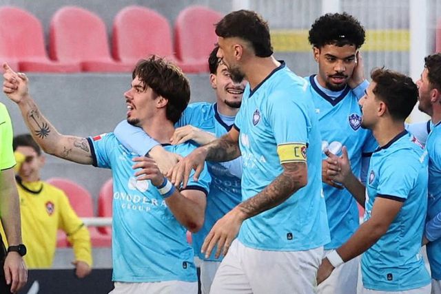 Unionistas celebram o 2-1 marcado por Bruno Silva - Foto: UD Oliveirense