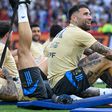Nicolás Otamendi durante o aquecimento da Argentina