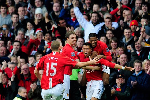 Evra, Vidic, Cristiano Ronaldo e Jonny Evans na temporada 2008/09 (IMAGO)