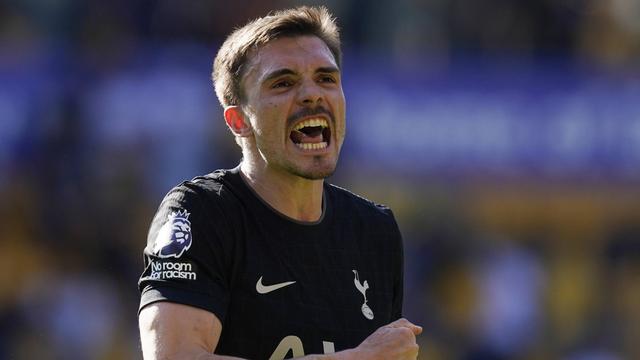João Palhinha a festejar a vitória do Tottenham em Wolverhampton, com golo seu