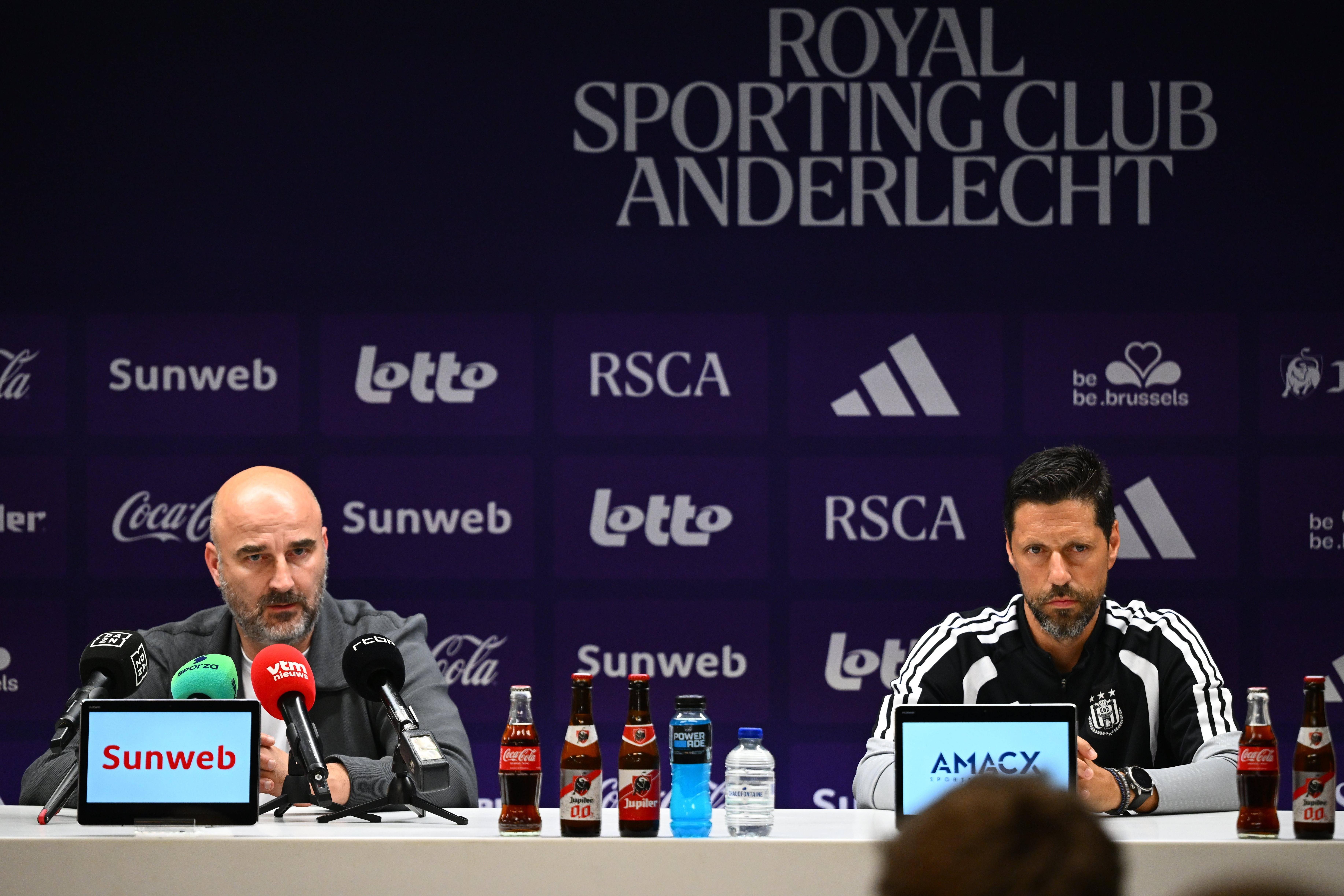 Antoine Sibierski, diretor desportivo do Anderlecht, ao lado de Vítor Bruno