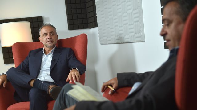 Duarte Gomes entrevistado por Alexandre Pereira, diretor-adjunto de A BOLA. FOTO MIGUEL NUNES