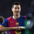 Robert Lewandowski a celebrar um golo pelo Barcelona