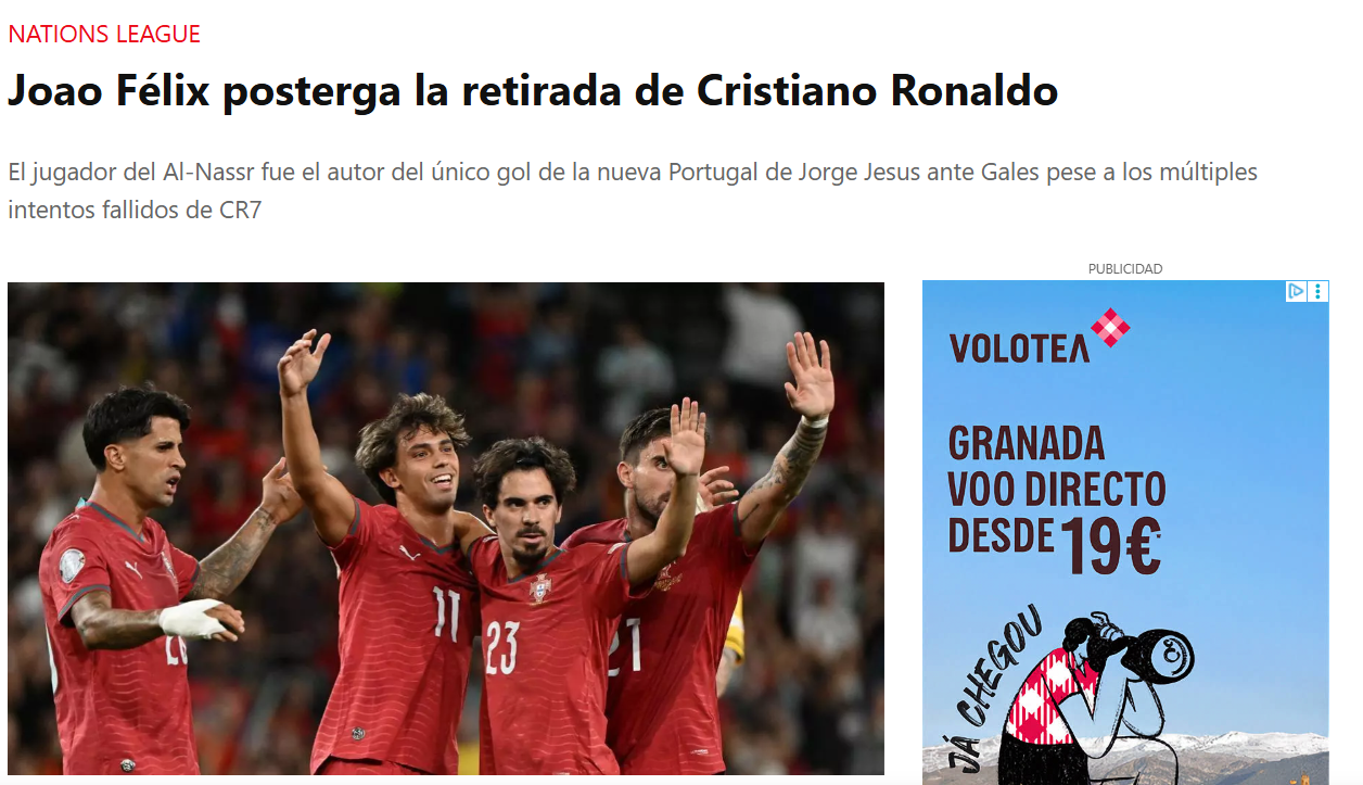 Sport - João Félix adia a retirada de Ronaldo. Jogador do Al Nassr foi o autor do único golo do 'novo' Portugal de Jorge Jesus, apesar das muitas oportunidades falhadas por CR7