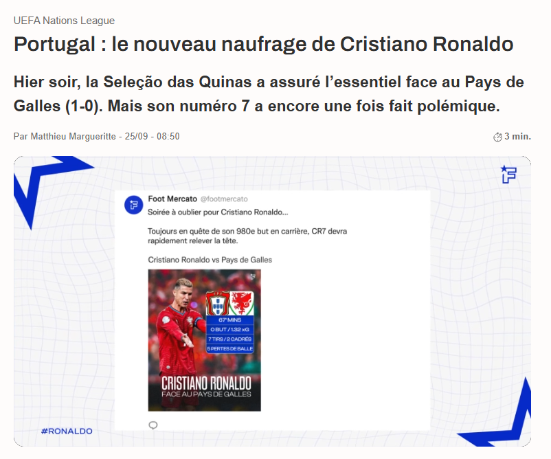 Foot Mercato - O mais recente naufrágio de Cristiano Ronaldo. Camisola 7 voltou a gerar controvérsia