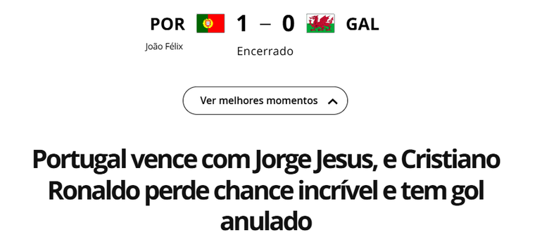 Globoesporte - Portugal vence com Jorge Jesus, Ronaldo perde chance incrível e tem golo anulado
