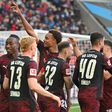 Festejos do RB Leipzig no jogo frente ao Augsburgo