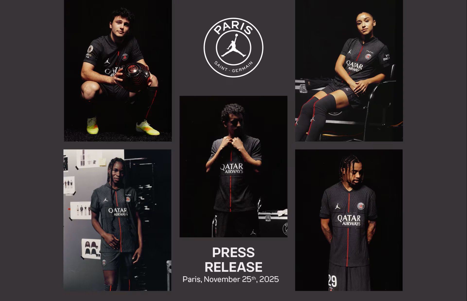 João Neves entre os rostos do mais recente equipamento - Foto: PSG