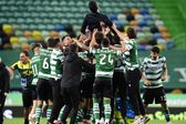 Festa dos jogadores do Sporting, em Alvalade, após a conquista da Liga 2020/2021 (A BOLA)