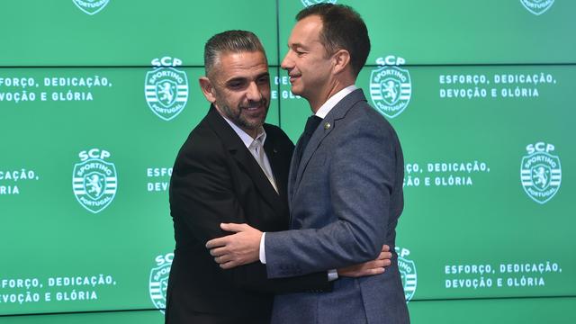 Treinador e presidente do Sporting, Rui Borges e Frederico Varandas - Foto: Miguel Nunes