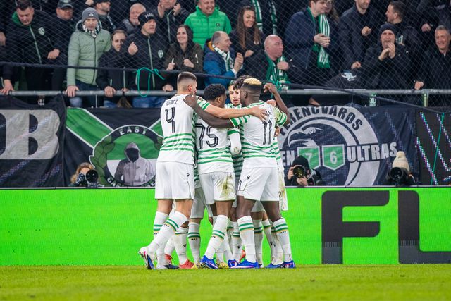 Jogadores do Ferencváros a festejarem o 2-0 ao Ludogorets
