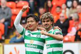 Jota a festejar o primeiro golo no regresso ao Celtic com Reo Hatate