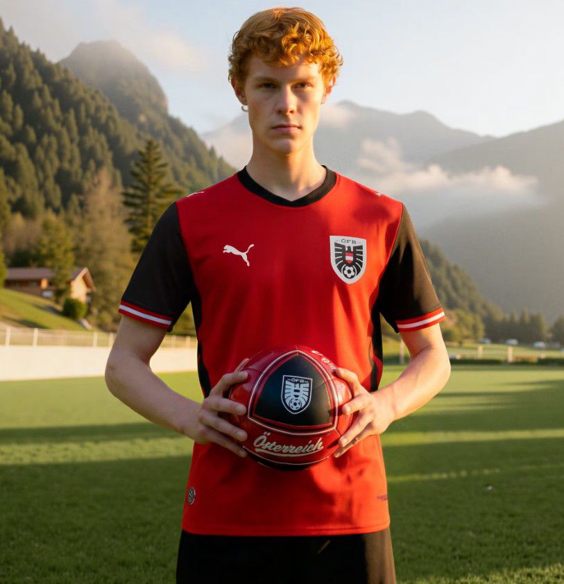 Áustria (Grupo J), camisola principal. Puma