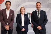 Helena Pires, CEO da Federação Portuguesa de Futebol, ladeada por Rui Costa e Frederico Varandas - Foto: FPF