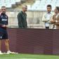 O treinador Rui Borges, Bernardo Morais Palmeiro e Frederico Varandas, respetivamente diretor geral do futebol e presidente do Sporting  - Foto: MIGUEL NUNES