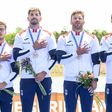 Equipa portuguesa de canoagem K4 composta por Gustavo Gonçalves, João Ribeiro, Messias Baptista e Pedro Casinha, conquista medalha de ouro nos Europeus de canoagem da Chéquia em 2025. Foto Federação Portuguesa de Canoagem