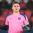 Antonio Gomís no aquecimento do Atlético Madrid, no Metropolitano