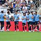 Jogadores do Man. City a celebrar um dos dois golos