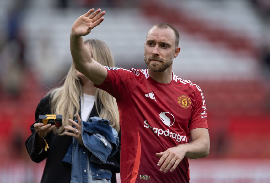 Christian Eriksen, jogador do Manchester United, em Old Trafford